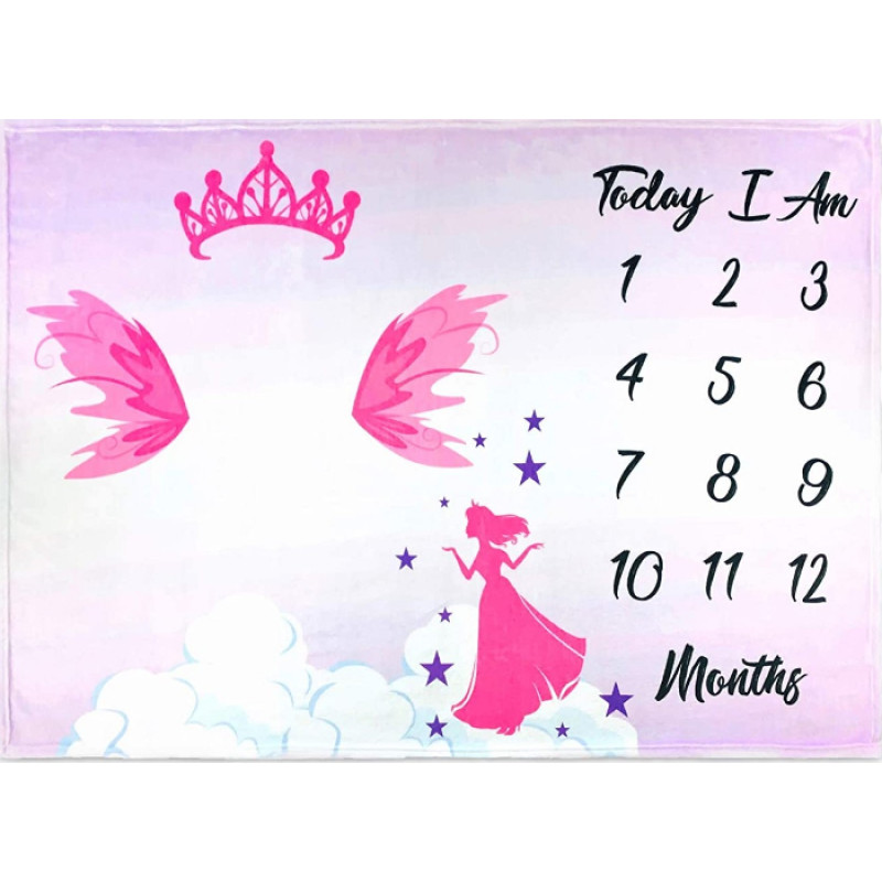 Premium Silky Soft Blanket Monthly Milestone Blanket Large 150 x 100 cm Princess Design